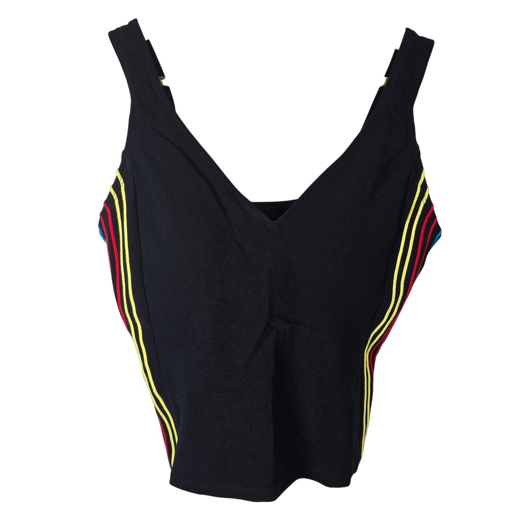 Gabar Black Swim Top V Neck Sleeveless Multicolor Stripe Size 10 90s‎